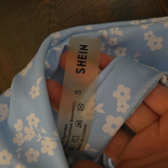 SHEIN Blue and White Bikini Set with Sheer Elegance - Picture 2 of 3